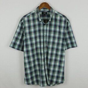 Jack Spade Men's XXL Green White Plaid Short Sleeve Casual Button Up Shirt